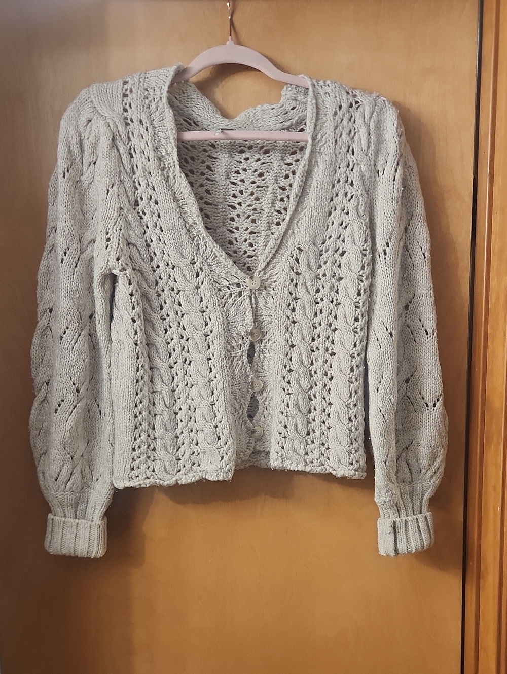 Free People Chunky Open Knit V-Neck Sweater Cardigan - Tan Cream Size Small